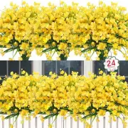 24 Bundles Artificial Flowers for Outdoors Decoration UV Resistant Fake Yellow