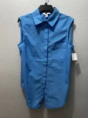 Top Shop Sleeveless Blue Button Open Back Top Blouse Shirt Sz 2 NWT
