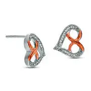 Diamond Accent Infinity Heart Stud Earrings in Sterling Silver and 10K Rose Gold