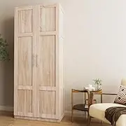 Tall Cupboard Pine Wood Colour 180cm High Storage Cabinet Adjustable Shelves