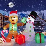 Christmas Gingerbread Man Snowman Gift Airblown Inflatable Decor LED BlowUp Lawn