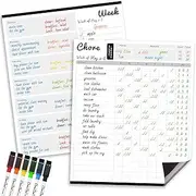 Clever Clean Magnetic Dry Erase Reward Chore Chart - 10''x12'' Weekly Planner for Fridge - 6 Extra Fine Point Markers Included - Combo Set Shipped Flat