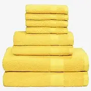 BOUTIQUO 8 Piece Towel Set 100% Ring Spun Cotton, 2 Bath Towels 27X54, 2 Hand Towels 16X28 and 4 Washcloths 13X13 - Ultra Soft Highly Absorbent Machine Washable Hotel Spa Quality - Lime Yellow