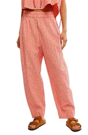 Free People Preppy Gingham High Waist Poplin Pants in Pink Combo at Nordstrom, Size Small