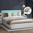 Bed Frame Queen Double King Single RGB LED Gas Lift Base Storage White Oikiture