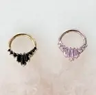 16G Crystal Clicker for Septum, Daith, & Cartilage. Pink/Rosegold or Black/Gold.