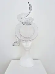 Miss Duke. Womens Silver percher headband fascinator with crinoline swirl