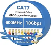 Cat 7 Ethernet Cable 25 FT, 10Gbps High Speed Internet Cord, SFTP Shielded, OFC Pure Copper, CAT7 RJ45 LAN Network Cable Compatible with PC, Laptop, PS5, Xbox Modem, Router, PoE, Blue Cable