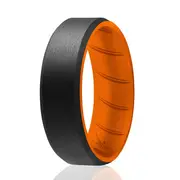 Silicone Wedding BR 8mm Edge Ring - Orange-Black by ROQ for Men - 11 mm Ring