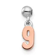 Sterling Silver Mio Memento Rhodium-Plated Rose-Tone Dangle Number 9 Charm