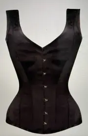 NWT CLASSIC WAIST TAMING BLACK SATIN OVERBUST WITH STRAPS Size 34