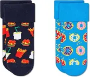 [HAPPY FEET] Happy Socks 2-Pack Kids Junk Food Terry Socks, Navy, Navy, 0-6 Months