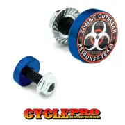 2 Vivid Blue Billet License Plate Frame Tag Bolts - ZOMBIE OUTBREAK - 048