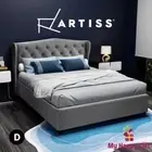 Artiss Bed Frame DOUBLE Size Mattress Base Wooden Platform Fabric Grey PIER