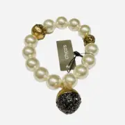 Chicos Faux Pearl Bracelet Fireball Charm Geneva Stretch Rhinestone Statement
