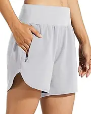 [Libin] Women's 5 Inches Athletic Running Shorts with Liner Quick Dry Workout Gym Shorts for Lounge Sports with Zipper Pockets