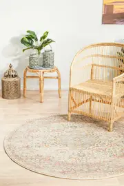 1 Abode Rug Culture Beige Multi Vintage Look Aztec Round Rug