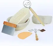Bench and Oven 13 Pieces Bread Proofing Basket Set - 10 Inch Oval & 9 Inch Round Banneton Baskets with Liners - Danish Dough Whisk - 2x Dough Scrapers - Bread Scoring Lame, Sourdough Starter Kit