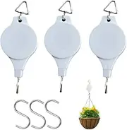 3 Pack Retractable Plant Pulley,Adjustable Plant Hook Hanger, for Hanging Plants,Garden Baskets Pots,Birds Feeder,Basket Pots (White)