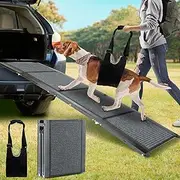 PLYFOU Dog Ramp for Car - 71" Extra Long Folding Dog Steps, Grey, Felt Material, 250lbs Load Capacity, Non-Slip, Shock Absorption, Portable & Easy to Carry