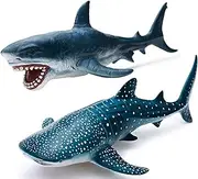 Sea Life Great White Shark and Whale Shark Action Figure Set Soft Rubber Ocean Sea Life Marine Animal Model Toys for Kids Swimming, Beach, Bath, Role Playing