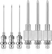 NQEUEPN 6pcs Grease Gun Needle Nozzle Kit, 3 Grease Gun Needle Dispensers & 3 Grease Injector Needles Stainless Steel Grease Gun Fitting Tool Accessory for Injecting Narrow Space & Deep Hole Metal