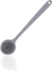 VerdeRoot Silicone Body Scrubber, Long-Handled Soft Silica Gel Shower Brush, Dual-Sided for Scrubbing & Massaging, Promotes Blood Circulation, Gentle on Skin, Unisex (Grey)