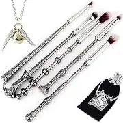 Wizard Wand Potter Makeup Brushes, 5sets Potter Makeup brushes Magic for Foundation Eye Shadow Eyeliner Blending Pencil Lip Brush Beauty Tools with Potter Snitch Gold Necklace