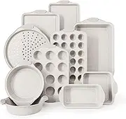 Country Kitchen 10-Piece Nonstick Stackable Bakeware Set - PFOA, PFOS, PTFE Free Baking Tray Set w/Non-Stick Coating, 450°F Oven Safe, Round Cake, Loaf, Muffin, Wide/Square Pans, Cookie Sheet (Cream)