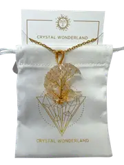 Clear Quartz Rough Half Moon Shape Crystal Pendant Necklace Gold Healing