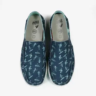 Walk In Pitas(男) WAVE BONES 時尚懶人鞋-歡樂骷髏藍/藍綠