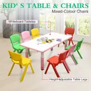 120x60cm Rectangle Pink Children Kids Whiteboard Drawing Table 8 Mixed Chairs