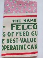 Vintage Felco Flour Feed Sack Unopened Fabric Pink w Blue Flowers Sprigs w Label