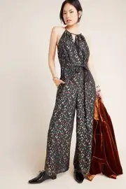 NWT Anthropologie Edita Halter Jumpsuit By Eva Franco - Black Motif - Size 4