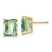 14k Yellow Gold 10x8 Octagon Checker-Cut Green Quartz Earrings
