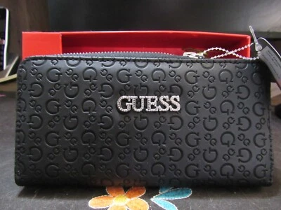 New Genuine Guess " Caspain" single zip around Wallet in Black