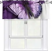 LHBWCVN Purple Butterfly Valances for Windows, Rod Pocket Window Treatment Drapes Farmhouse Kitchen Curtains Short Blackout Window Curtains for Living Room Bedroom Decor 54x18 Inch