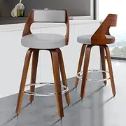 ALFORDSON Bar Stools 2X Swivel Wooden Kitchen Stool 65cm Seat Height Leather Counter Stool with Footrest and Adjustable Leg Levelers Home Dining Chair in Fabric Grey for Home Bar Dining Room