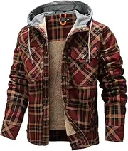 [HYPESTFIT] Men's Corduroy Plaid Sherpa Lined Flannel Shirt Jacket Fleece Coat