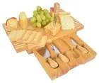Vina Bamboo Cheese Board Set -Cheese Cutting Board Server w 4 Piece Slicer Knife