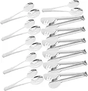 PartyKindom 18pcs Stainless Steel Serving Utensils Set Cutlery for Catering Buffets Weddings and Home Dining Includes Skimmer Tasting Spoon and Salad Tongs