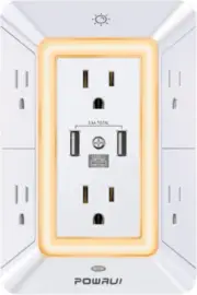 Multi Plug Outlet Surge Protector - POWRUI 6 Extender with 3 USB White