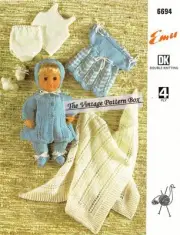 TINY TEARS or 12" & 16" doll with shawl - COPY doll knitting pattern