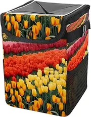 Car Trash Can with Lid and Storage Pockets Leak-Proof Organizer,Multipurpose Trash Bin for Car,Flower Field Colored
