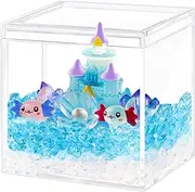 Hiawbon Mini Axolotl Terrarium Kit Resin DIY Tank Castle Craft Kit, Miniature Axolotl Habitat Decor, Glow in The Dark Mini Axolotl Figures Castle Gift Set (Blue)