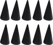 lasenersm 10 Pieces Wood Cone Ring Holders Cone Shape Ring Display Holder Ring Holder Ring Stand Ring Display Stand Jewelry Display Stand Ring Rack, Black, 2.5 x 5cm