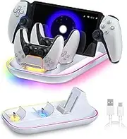 PS5 Controller Charging Dock Station, 3-in-1 PS5 Controller Charging Stand for PS Portal Remote Player with 14 RGB Light and Type-C Cable, PS-5 Remote Stand Holder, PS-5 Charger Station White