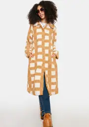 [Glamorous] Camel Checkered Longline Coat