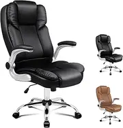 ALFORDSON Executive Office Chair, Ergonomic Computer Home Desk Chair with Adjustable Armrests, Swivel High Back Leather Video Game Chairs (Saxon Black)