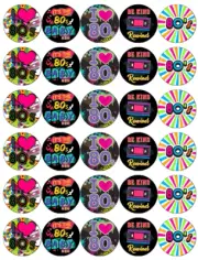30x 80's Retro Theme Party Cupcake Toppers Edible Wafer Paper Fairy Toppers